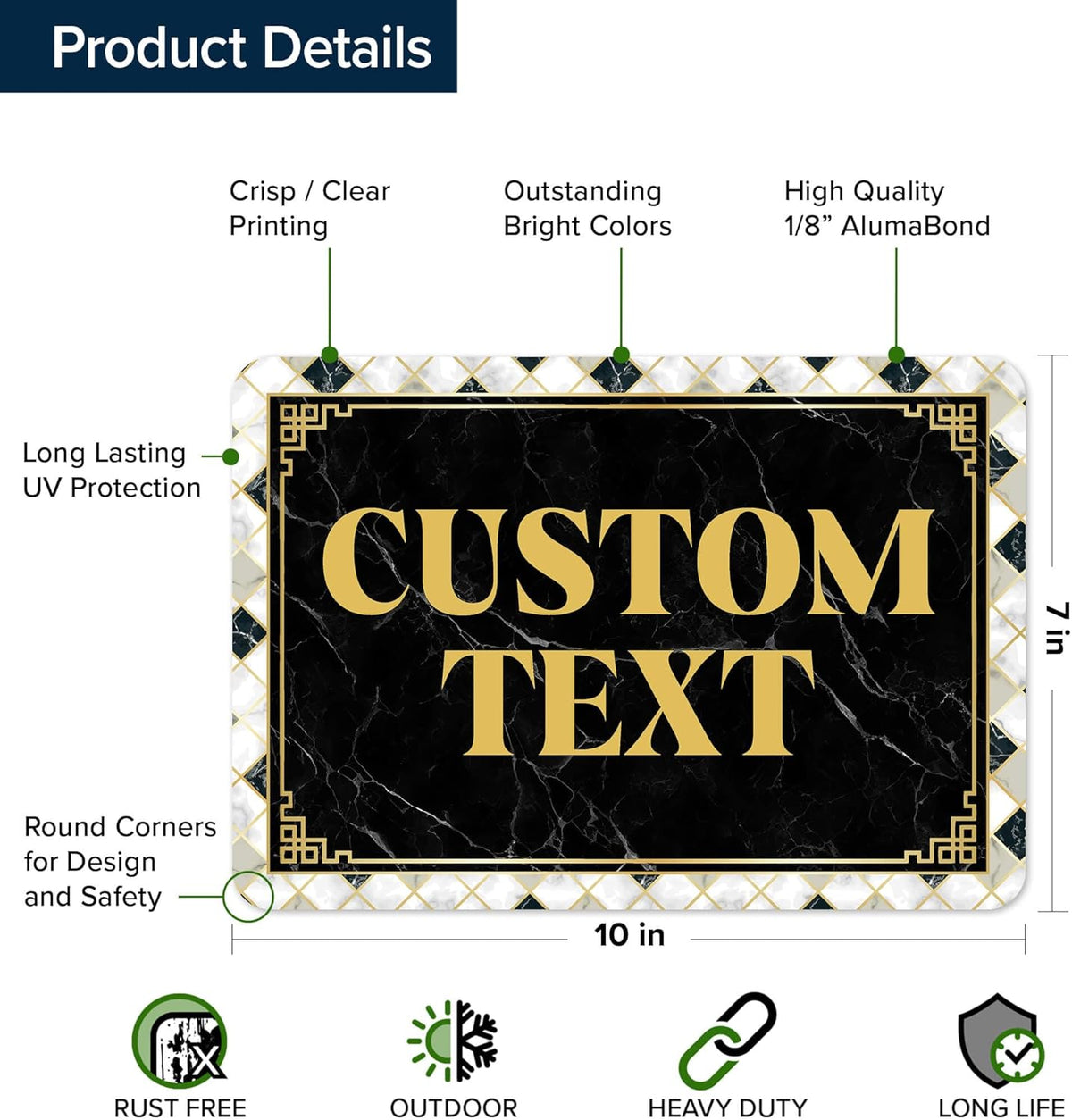 Custom Sign, Custom Street Sign, 11 Font Colors, 13 Font Styles, 4 Hole Options, 22 Sizes, 7x10