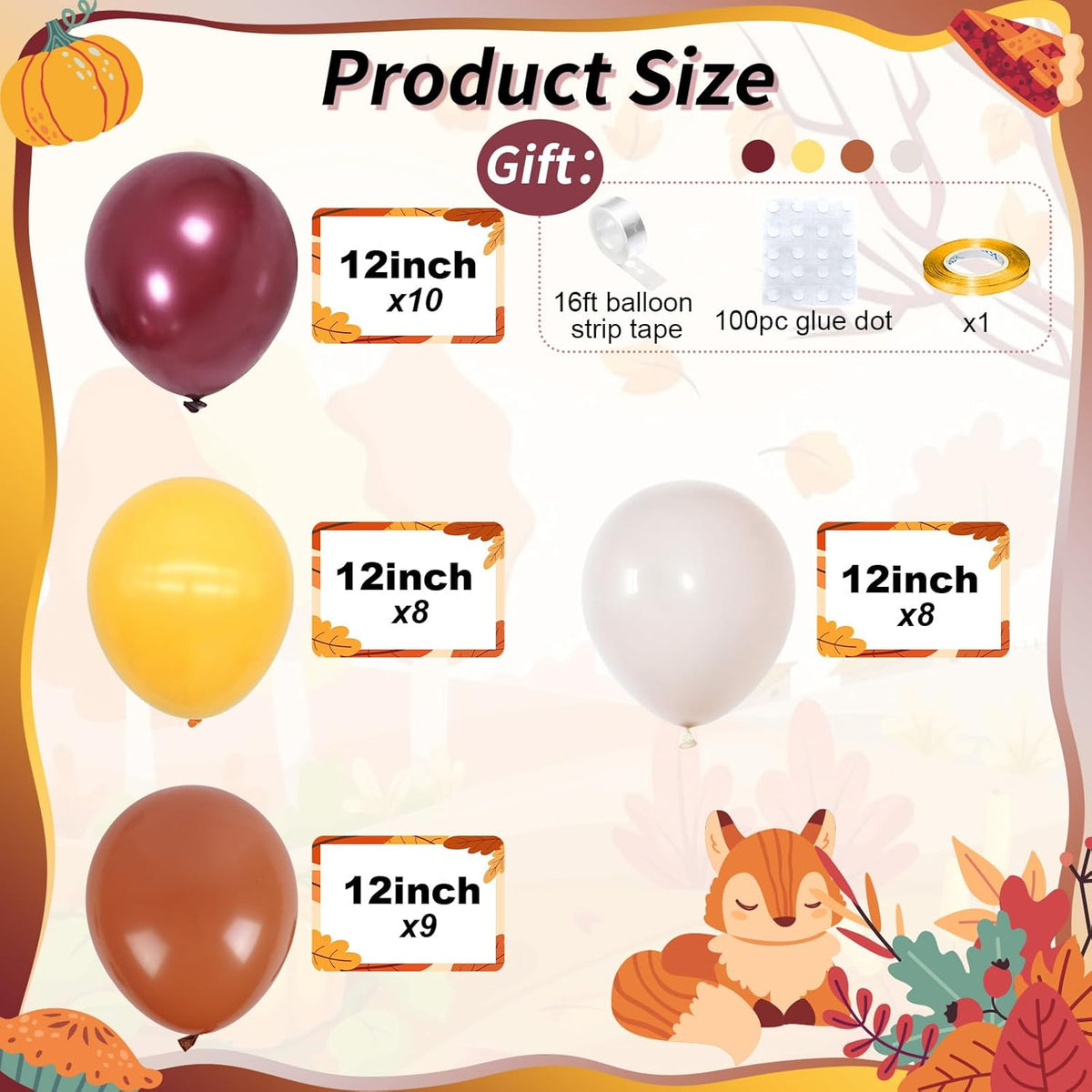 Burnt Orange Brown Balloons, 12 Inch 35PCS Fall Balloons with Orange Brown Yellow Burgundy Maroon