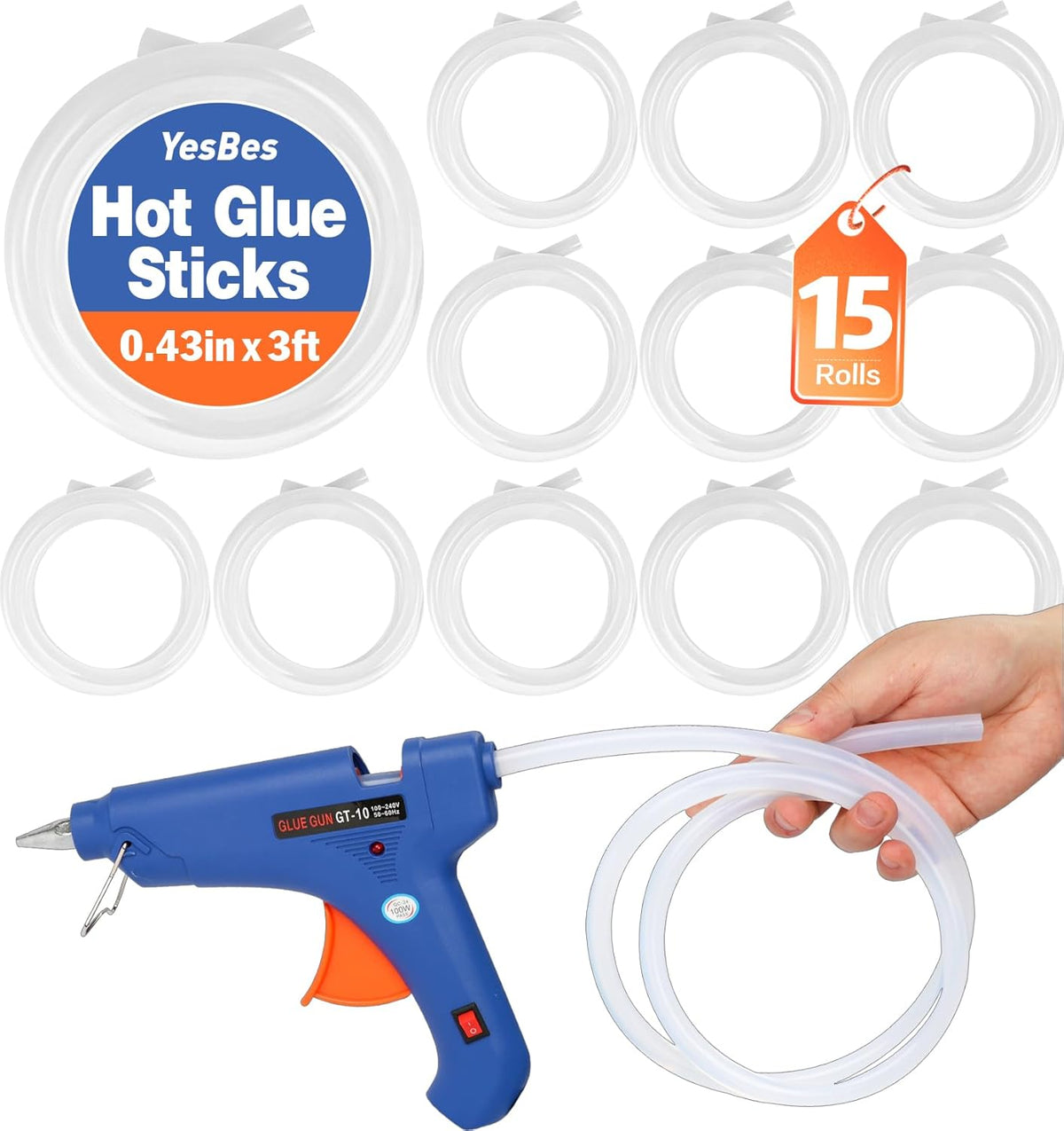 15 Rolls Hot Glue Sticks, Each Full Size 3 FT Long x 0.43" Diameter Glue Sticks for Glue Gun