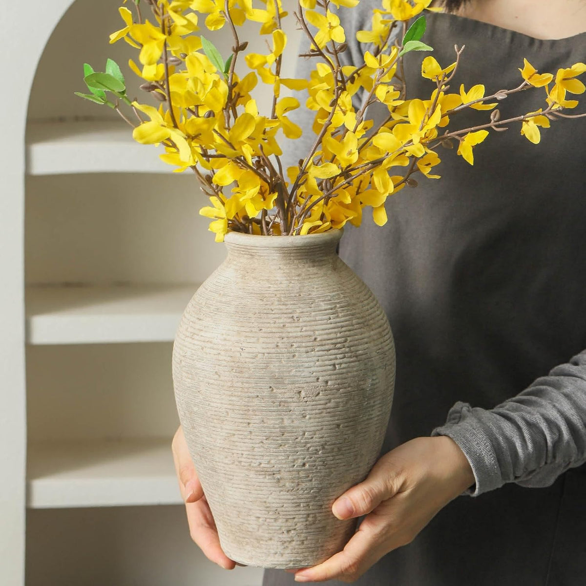 Ceramic Flower Vase Home Decor - Large Farmhouse Table Vases Rustic Vintage Living Room Kitchen