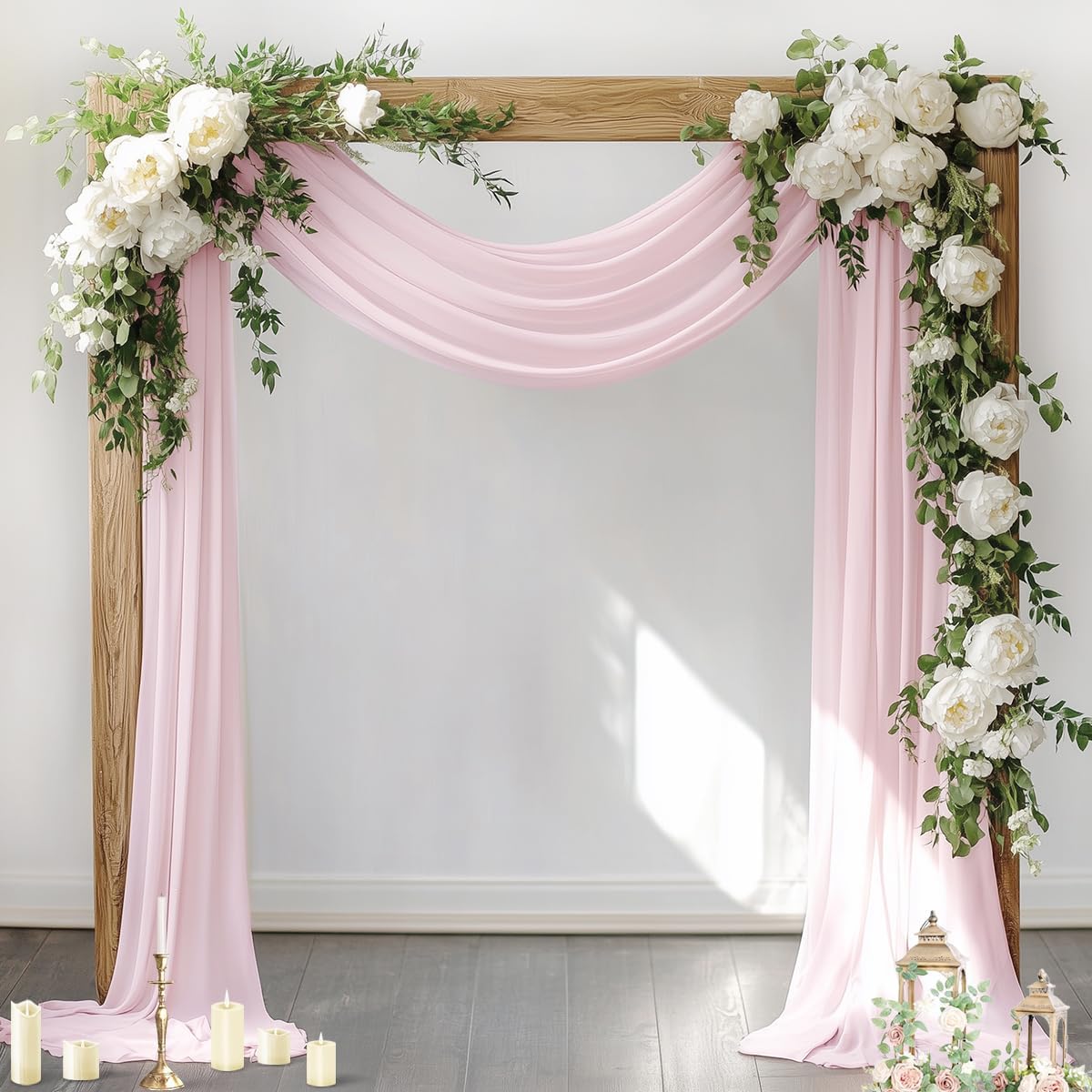 Socomi Wedding Arch Draping Fabric 3 Panels 29" x 19Ft Blush Pink Sheer Chiffon Curtain Drapes 6