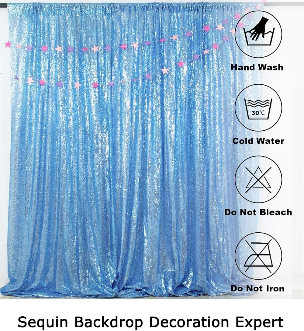 ShinyBeauty 10FTx10FT Baby Blue Sequin Backdrop | Sparkle Photo Background for Wedding & Baby