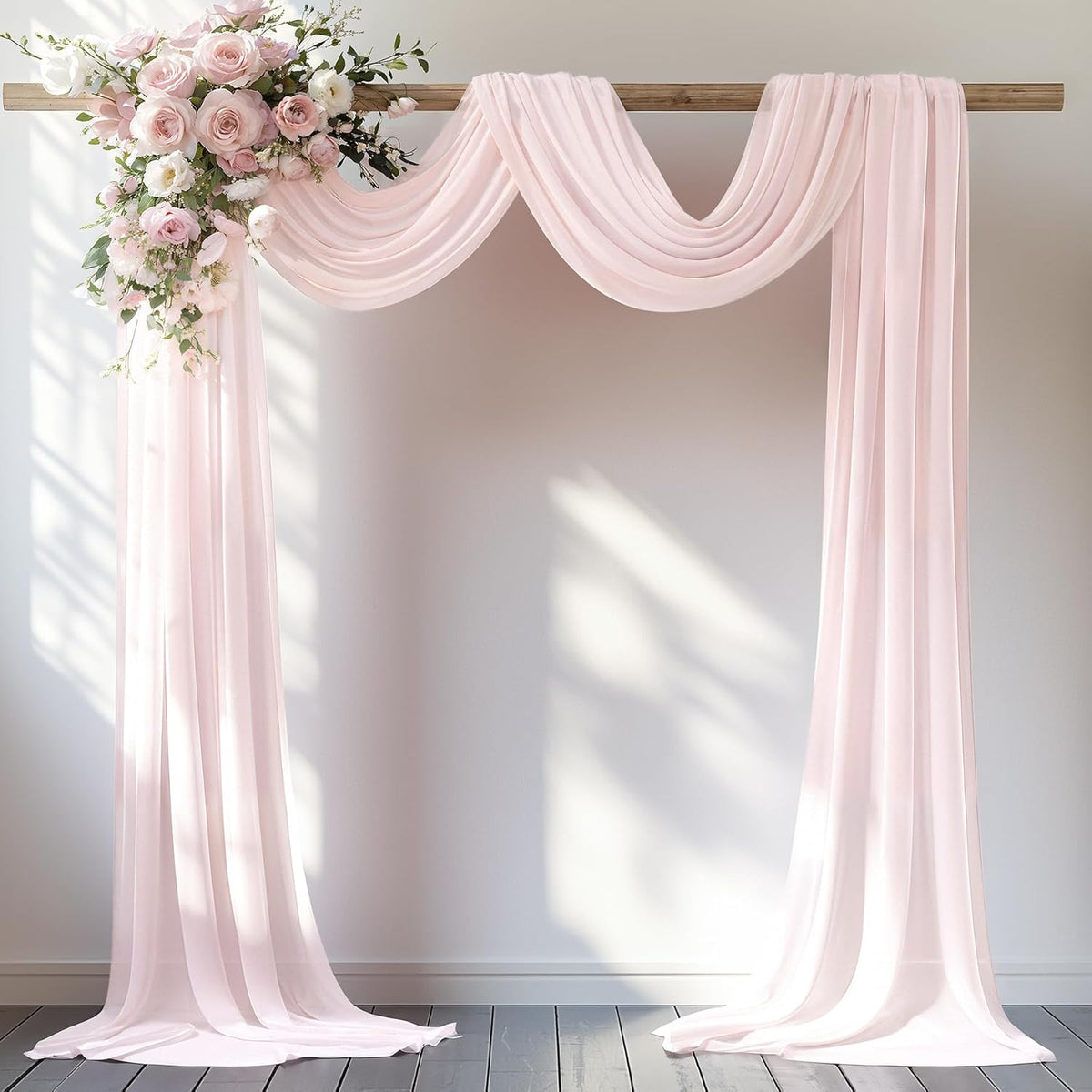30" x 20Ft Wedding Arch Draping Fabric, 1 Panel Blush Sheer Curtain Drapes Extra Wide & Long
