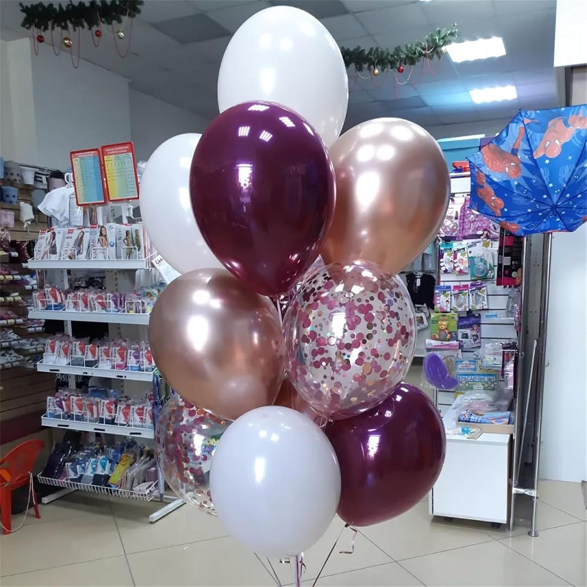 Burgundy Red Balloons, 35PCS Maroon and White Latex Balloons, Wine Red and Rose Gold Confetti