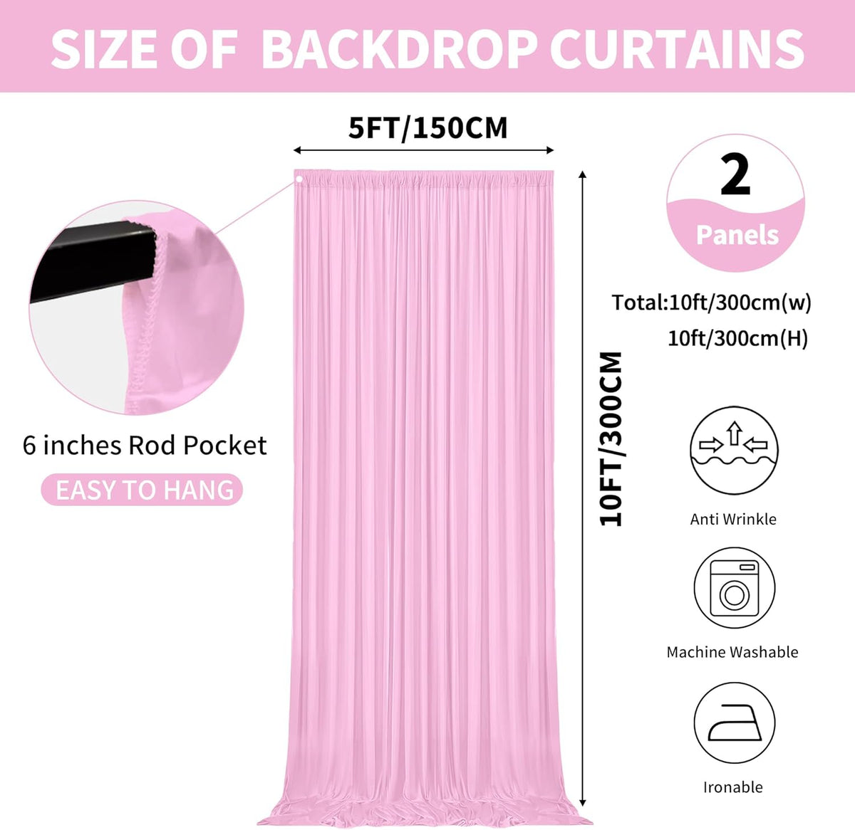 10x10ft Backdrop Curtains for Parties, 2 Panels 5x10ft Photography Backdrop Curtain with Rod