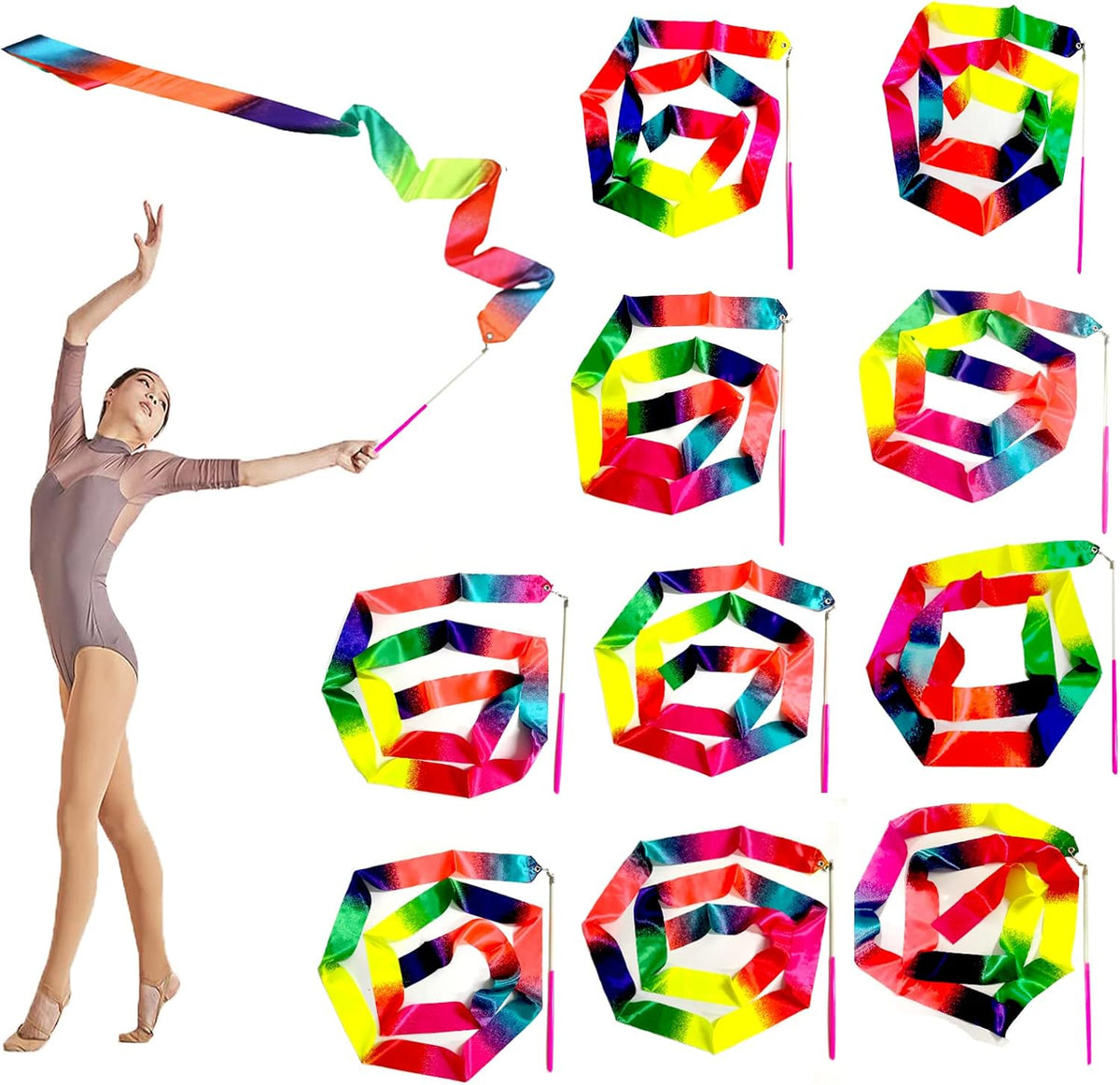 20 Pieces Ribbon Wands for Kids, 2 Meter Ribbon Dancer Wand, Dance Ribbons for Girls Party Favors