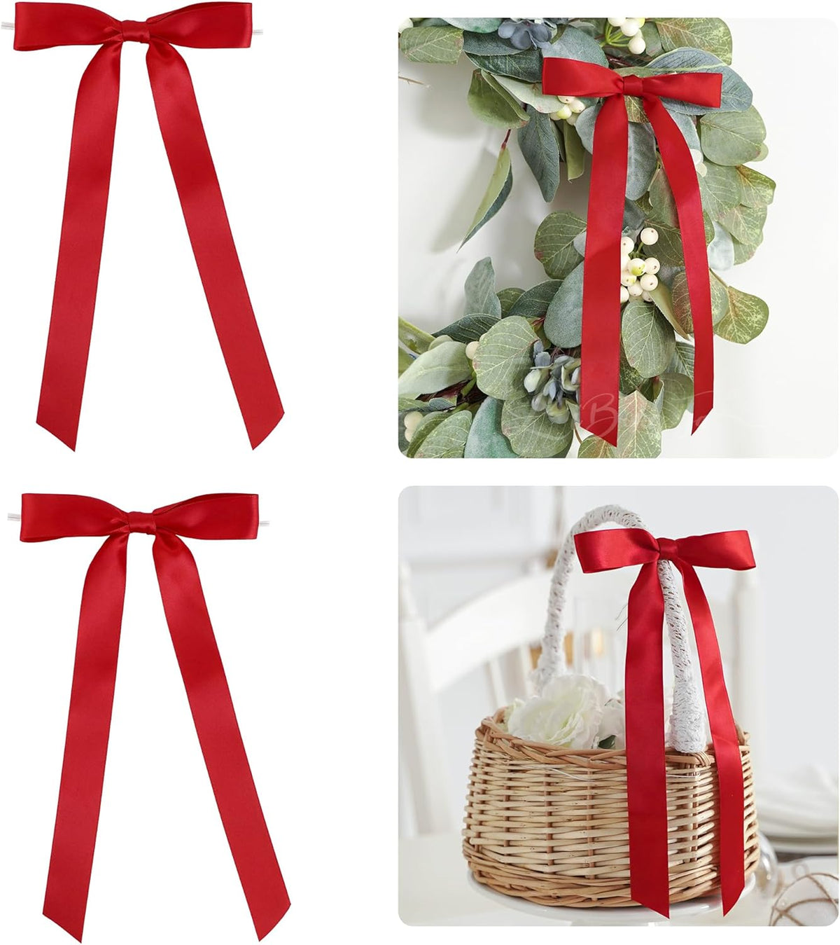 50 PCs Red Bow Decor 5.5'' Satin Bows with Long Tail, Twist Tie Bows for Craft, Packaging Ribbon