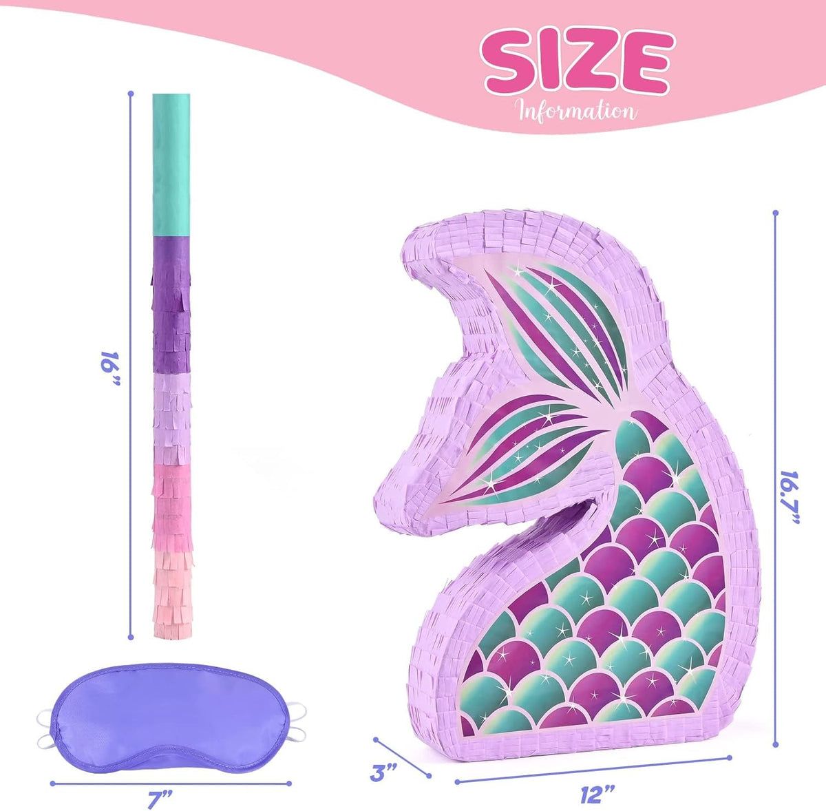 WERNNSAI Mermaid Piñata - Mermaid Party Supplies Piñata Bundle with Blindfold and Bat for Girls