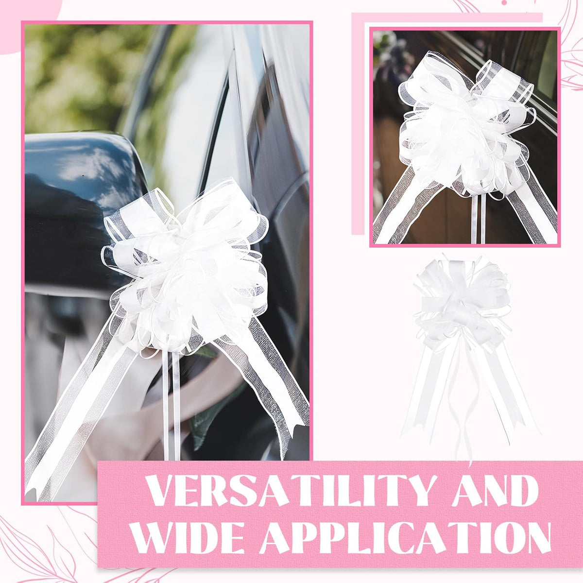 Riceshoot 24 Pcs Wedding Pew Bows with Yarn, Wedding Aisle Decorations for Church Chair Bench, Big