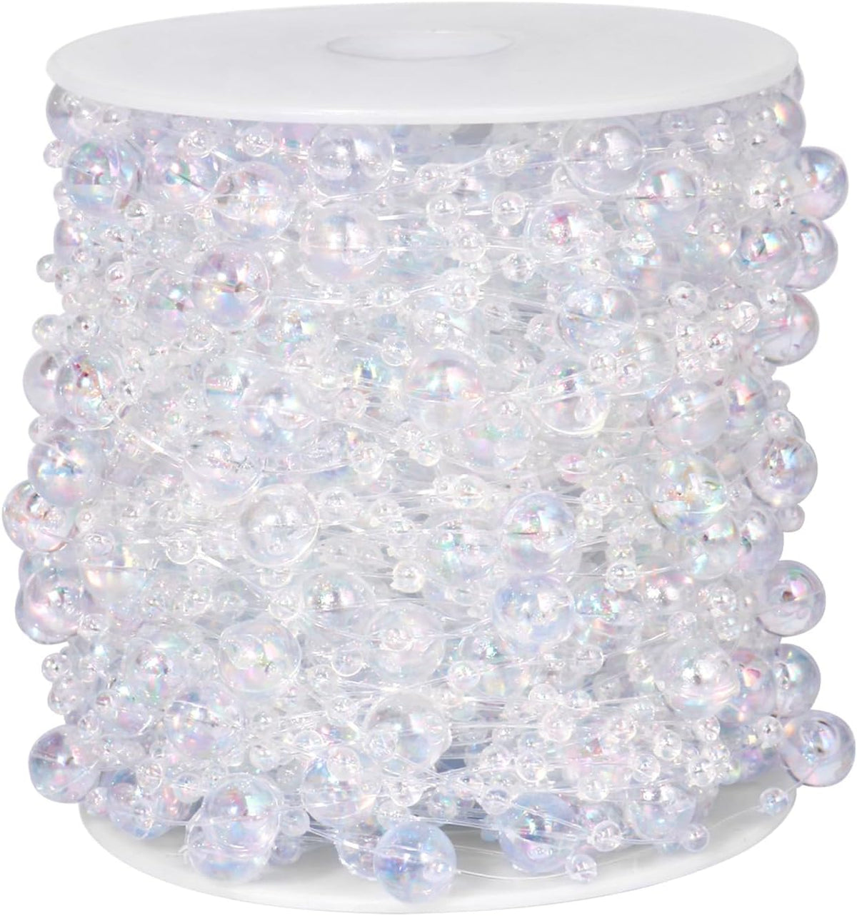 98FT Pearl Beads String Garland, 8mm 3mm Iridescent Faux Pearl Beads Roll Strand Bulk for Wedding