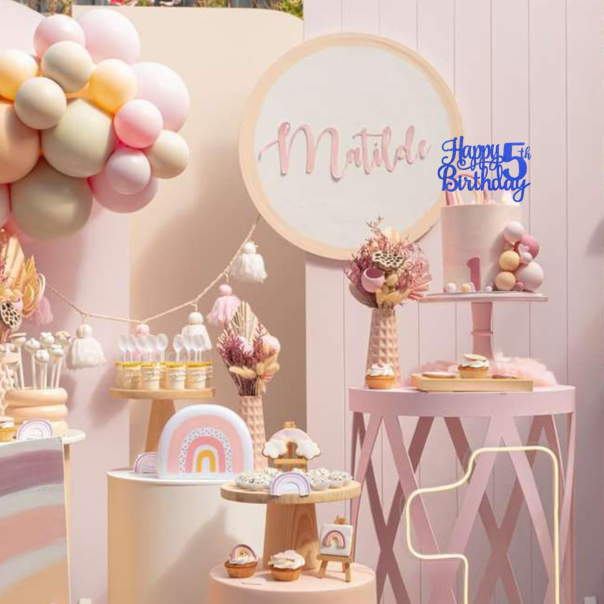1 PCS Happy 5th Birthday Cake Topper Glitter Cheers to 5 Years Cake Pick Five Fabulous Cake