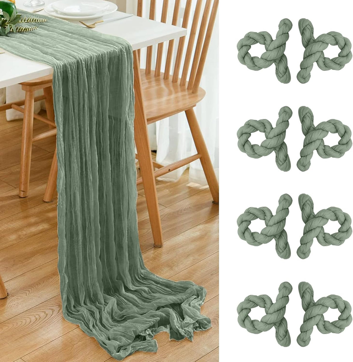 8 Pack 10Ft Sage Green Cheesecloth Table Runner 35x120 inch Boho Gauze Cheese ClothsTable Runners