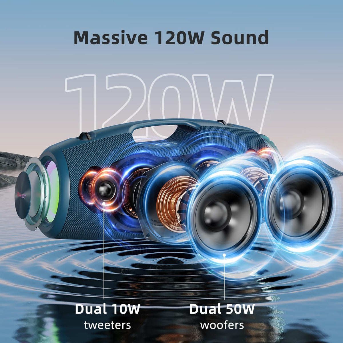 ZEALOT Bluetooth Speaker,120W Wireless Speakers with Booming Bass,IP67 Waterproof Speaker with LED