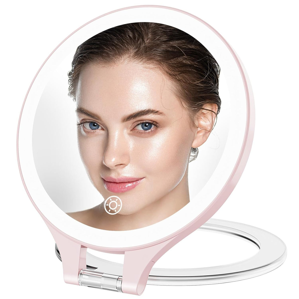 Magnifying Mirror with Light 10X/1X, Double Sided travel mirror with light, Rechargeable makeup