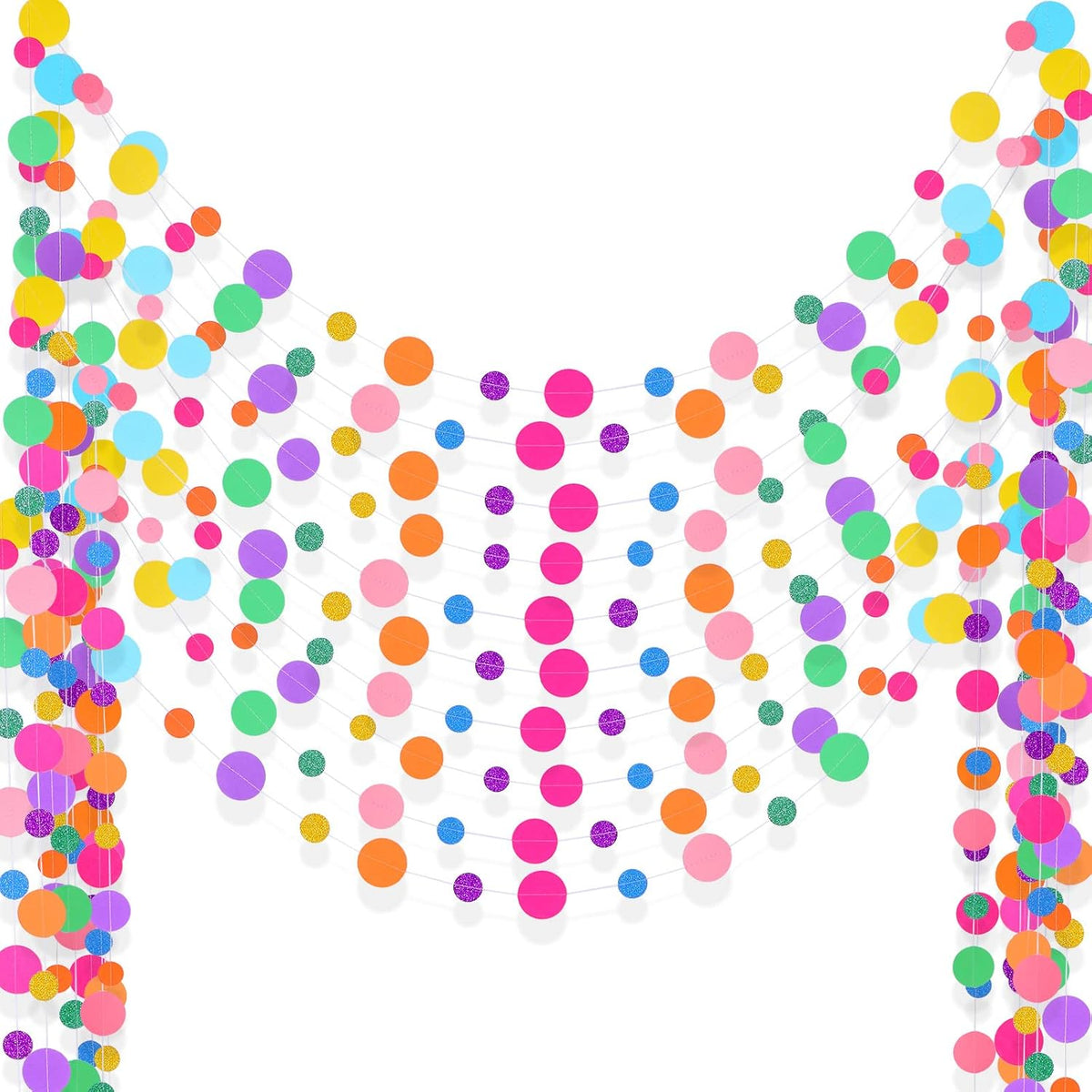 Outus 10 Pieces Colorful Dots Paper Garland Round Glitter Garland Hanging Confetti Streamers