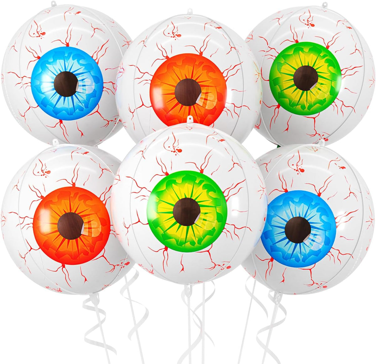 Halloween Foil Balloons Orange Green Blue Eye, 6 Pcs Large Eye Giant 4D Round Balloons, 22 Inch Big
