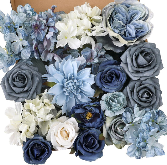 Artificial Flowers Combo Box Set Dusty Blue Flowers for DIY Wedding Bouquet Arrangements Bridal