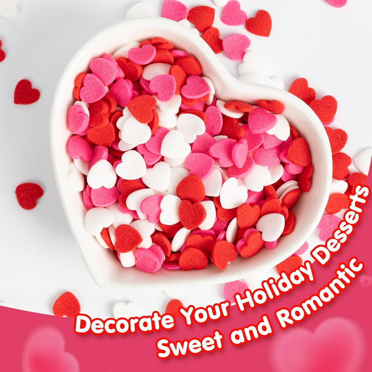 Edible Heart Sprinkles,Red Pink White Heart Shapes Mix,Sugar Sprinkles for Decorations Baking,Cake