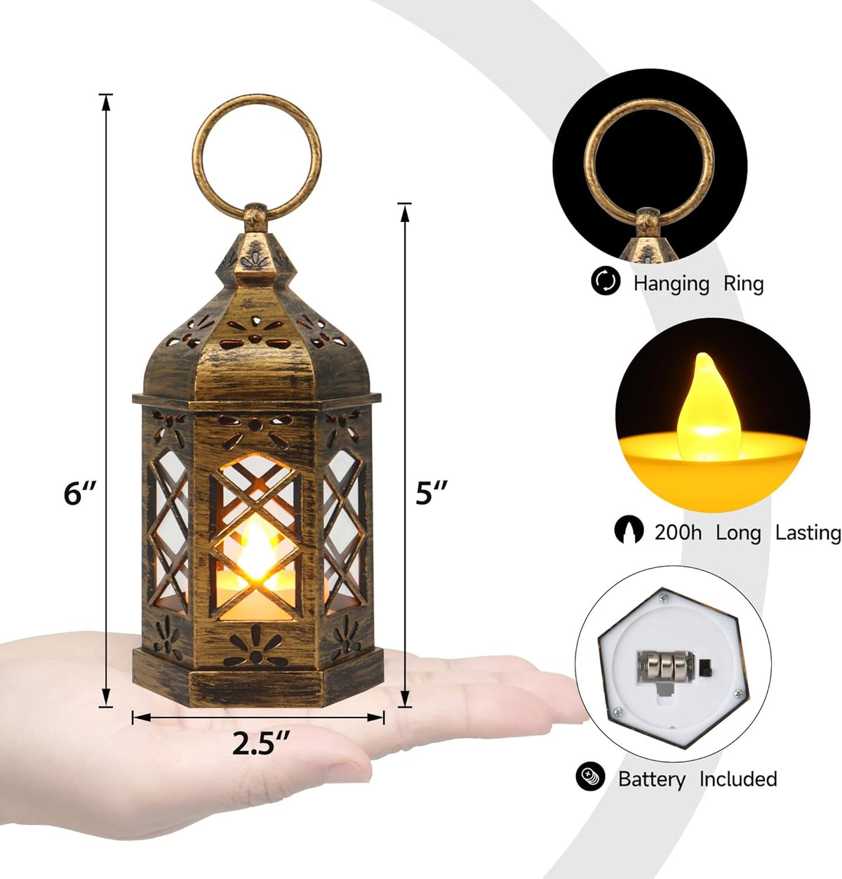 LLQ Mini Lantern with LED Candle, 12PCS Small Lanterns Decorative Indoor, Vintage Moroccan Lights