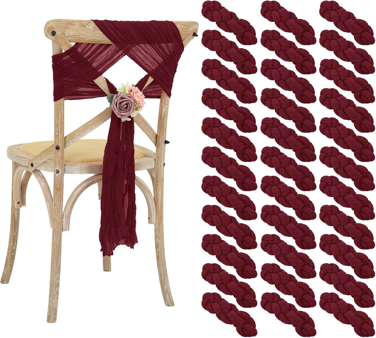 50 PCS Cheesecloth Chair Sashes Bows Wedding Aisle Decorations Chair Ribbon Ties Back Sash for
