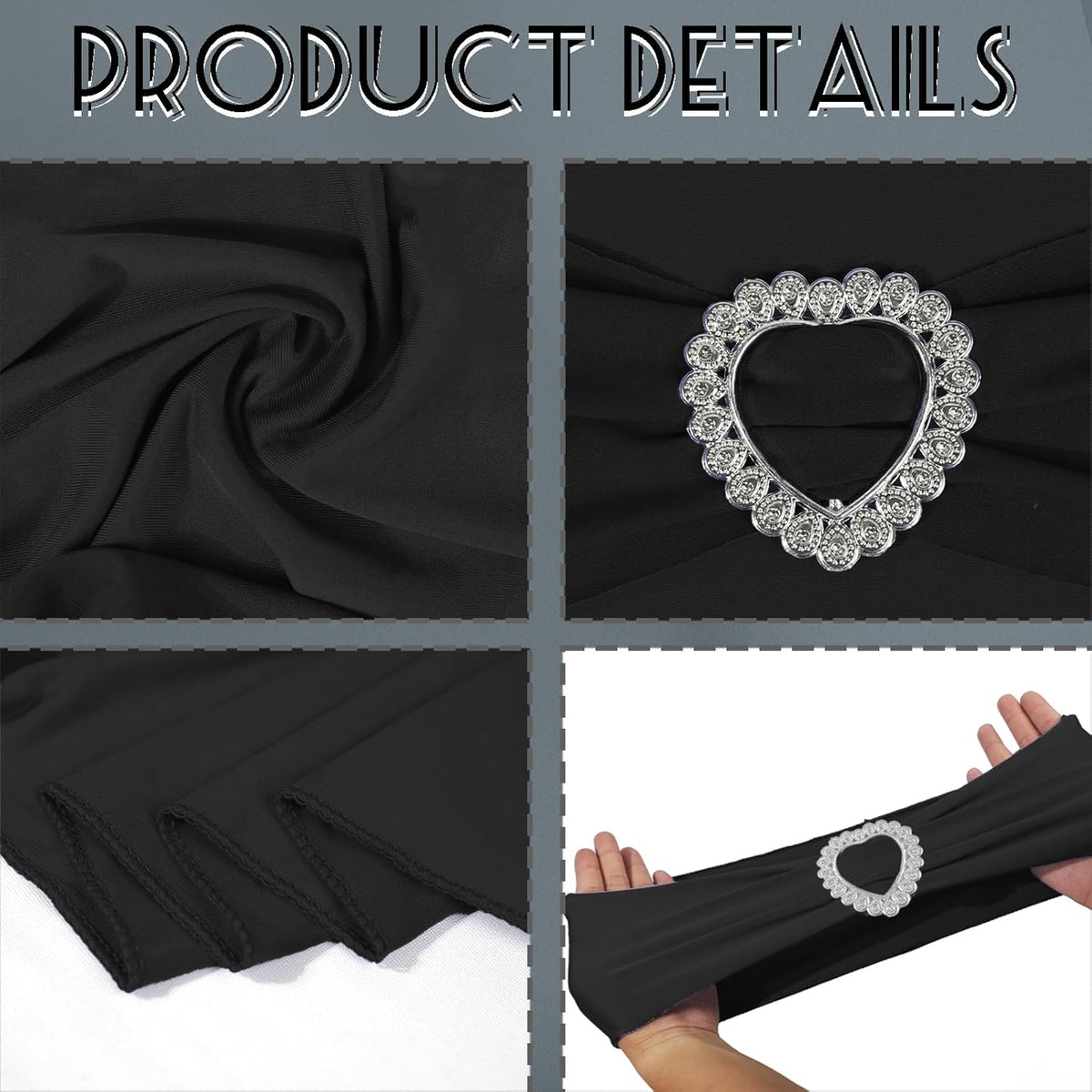 100PCS Spandex Stretch Black Chair Sashes Bows Universal Elastic Chair Cover Bands Ties with Buckle