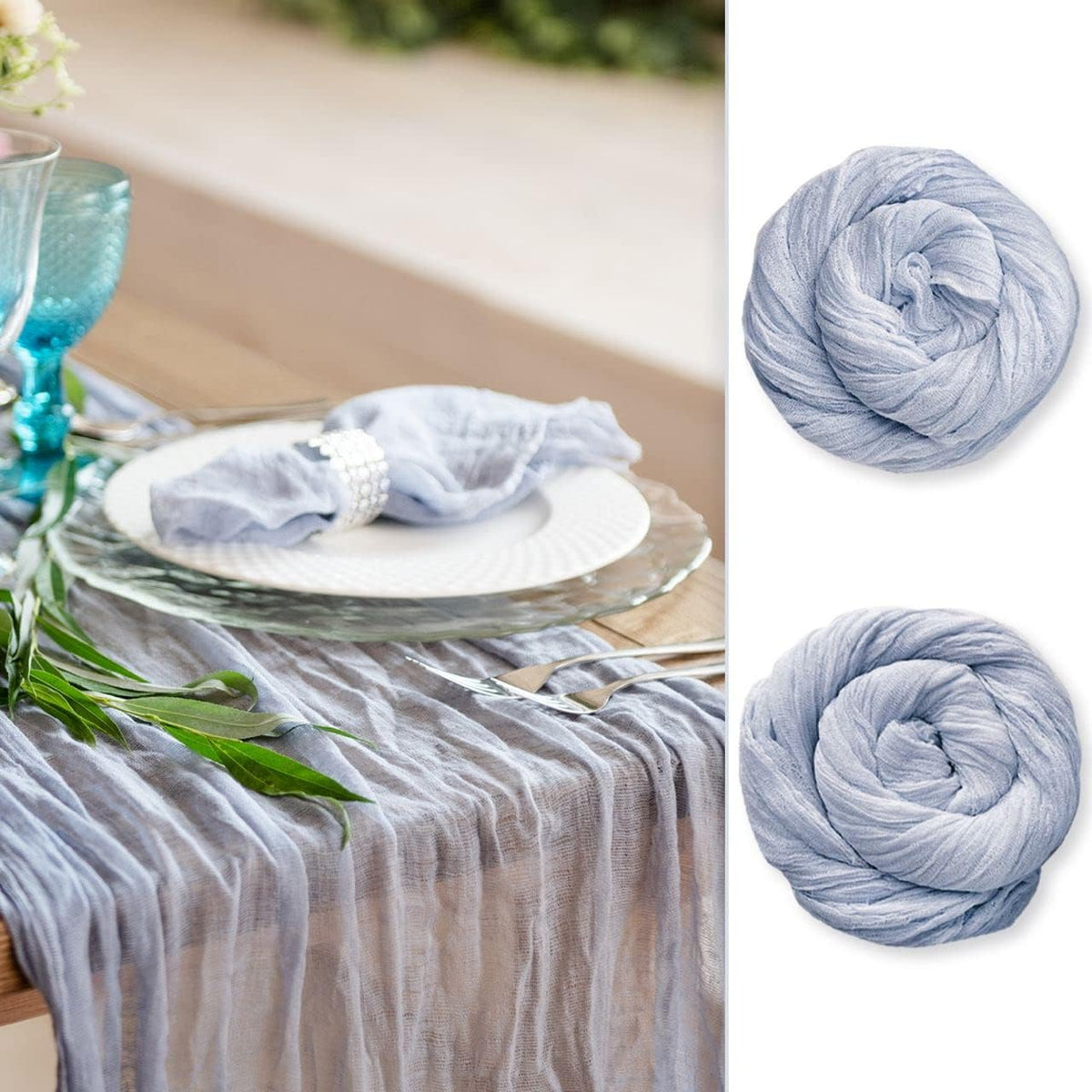 Dusty Blue Cheesecloth Table Runner 141 in Long, Blue Gauze Table Runner, Cheese Cloth for Wedding