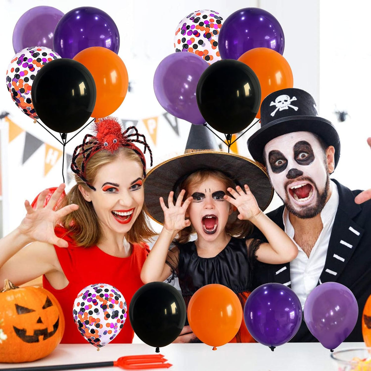 60Pcs Black Orange Purple Balloons, 12 Inch Balloon Purple Black Orange Party Balloons with