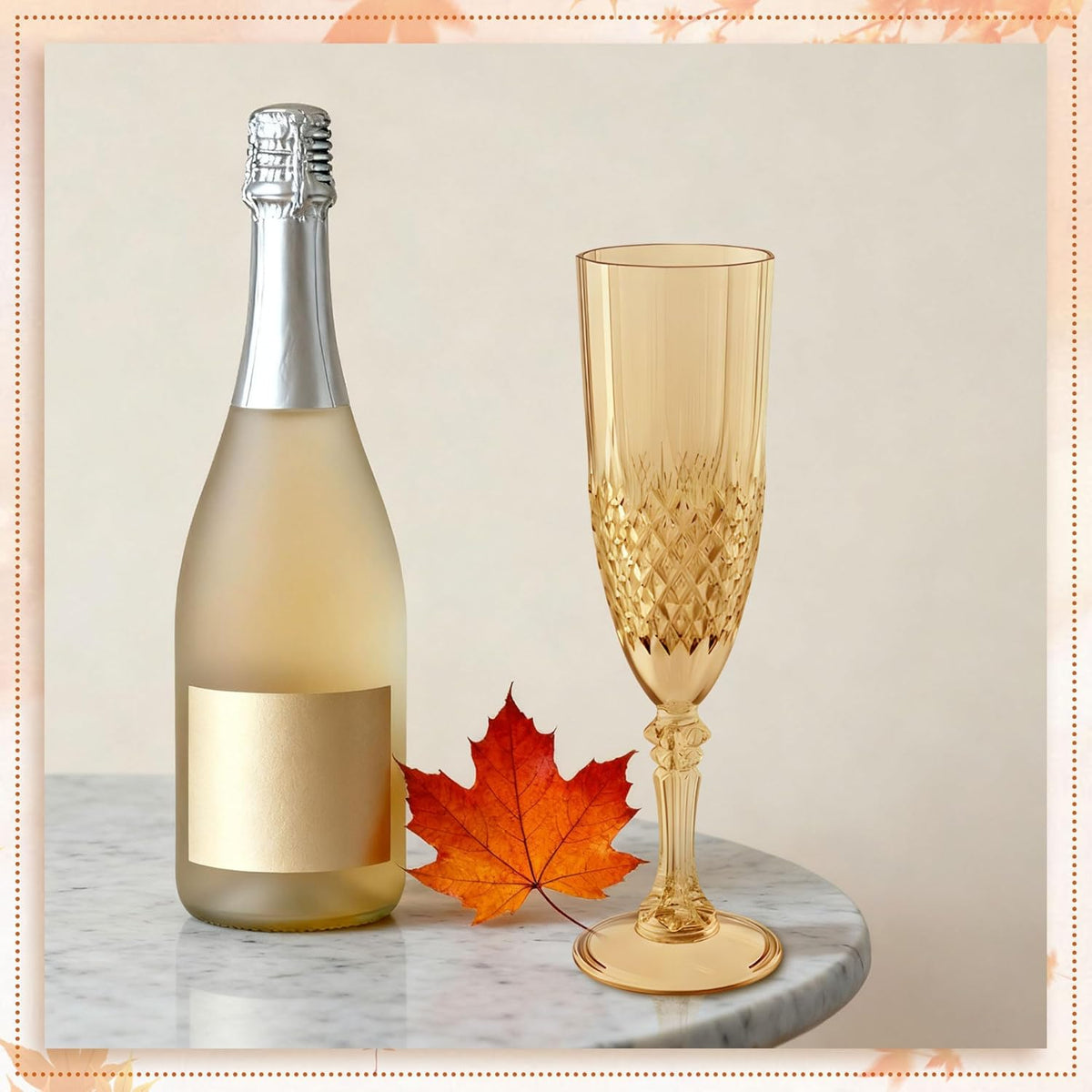 Plastic Champagne Flutes, 12PCS Gold Wine Glasses Goblets Cups Reusable Flute, for Weddings