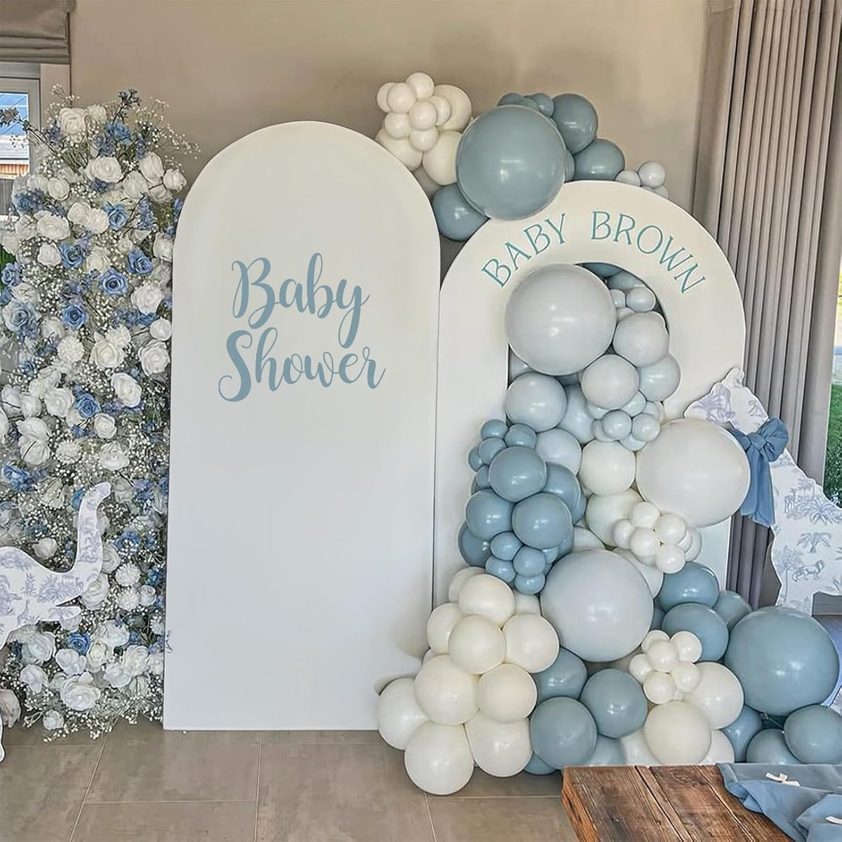 Dusty Blue Balloons, 60 Pcs 12 Inch Fog Slate Baby Blue Balloons with Matte White Latex Balloon for