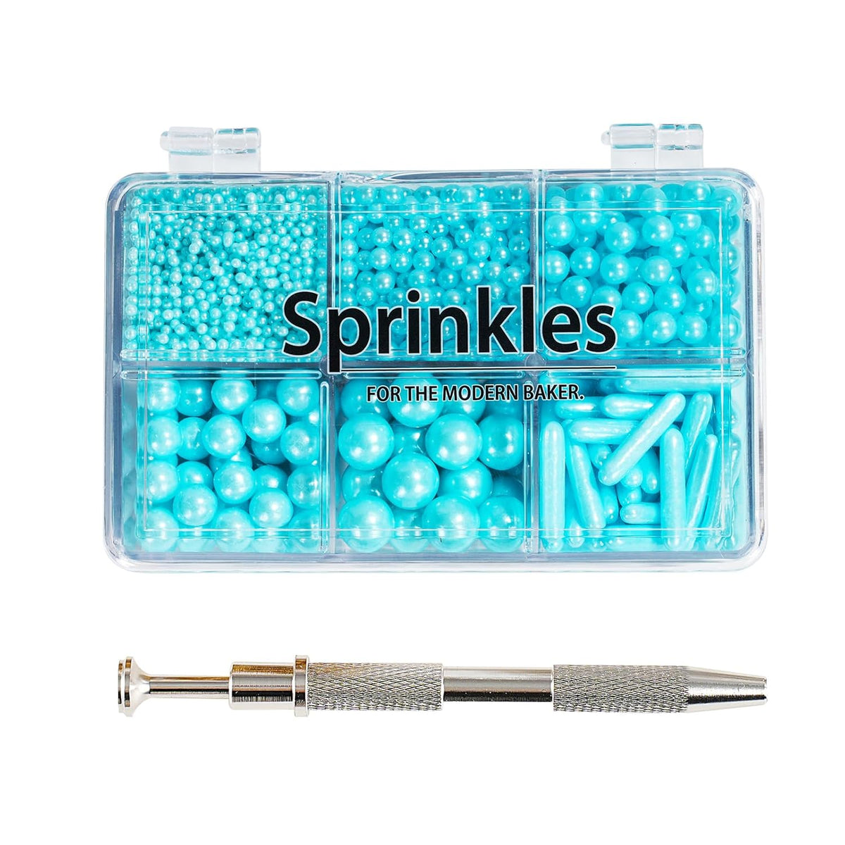 Kasvan Blue Mix Sugar Sprinkles - Edible Candy Pearls with 4-Claw Sprinkle Pen,118g/4.16 Oz, Gift