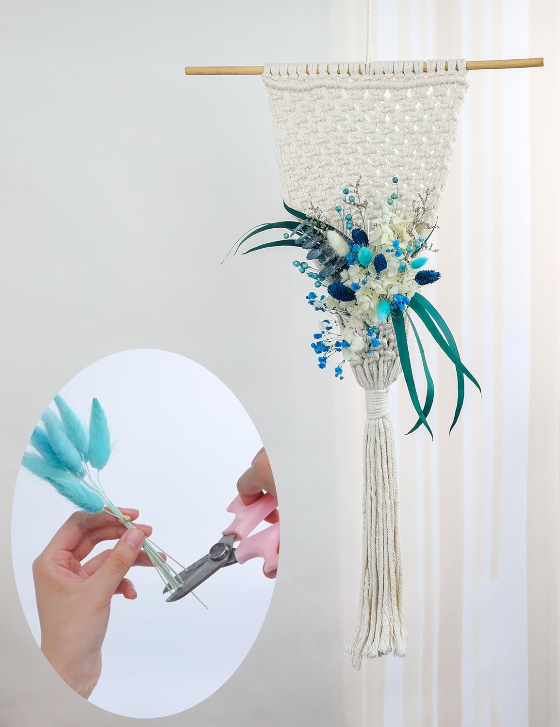 xin's convey DIY Natural Dried Flower Set, Blue Large Package with Stem Flowers for Vases, Handmade