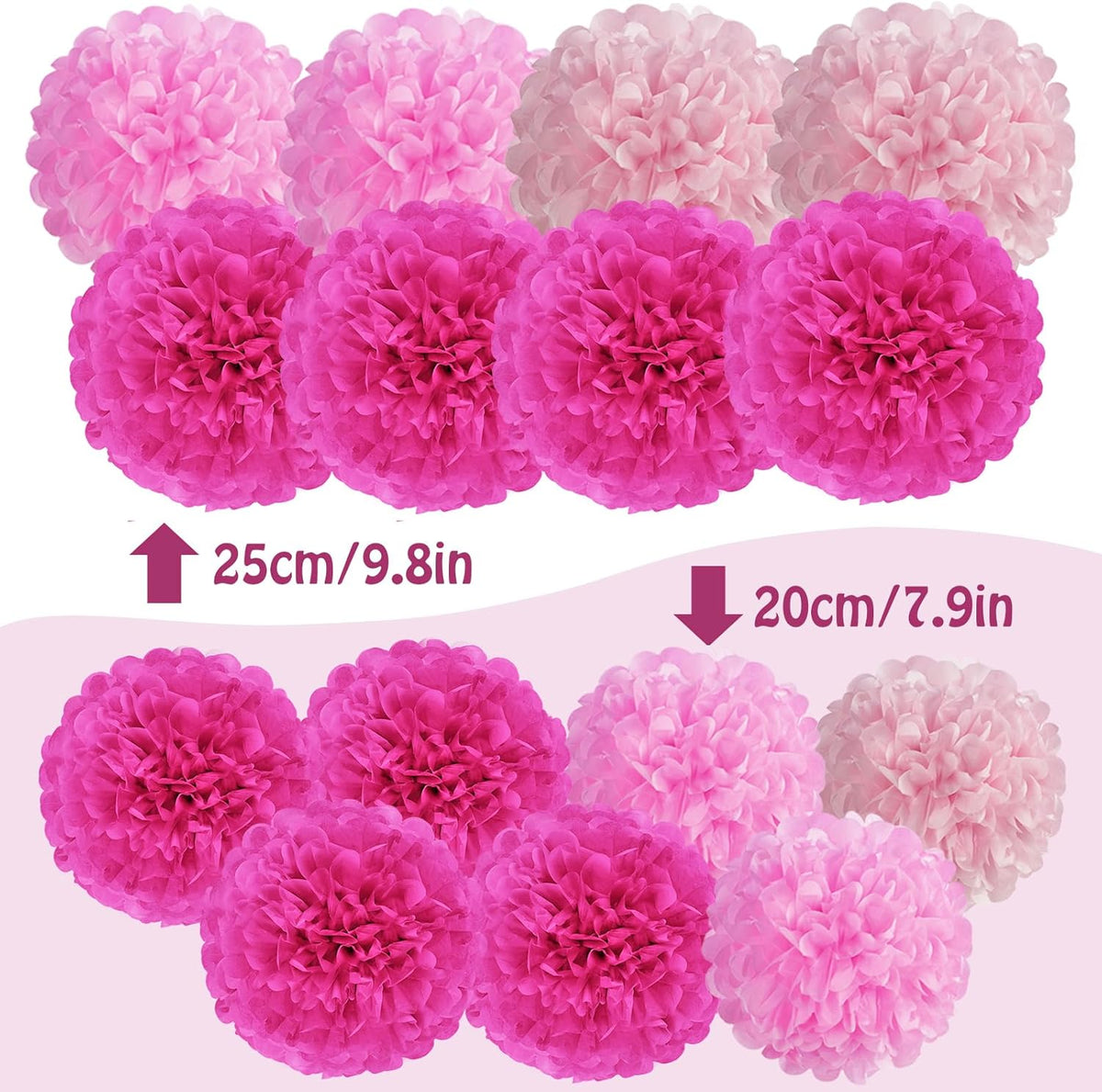 Hot Pink Tissue Pom Poms Paper Flowers Hanging Decorations Pink Flower Ball for Mother's Day Baby
