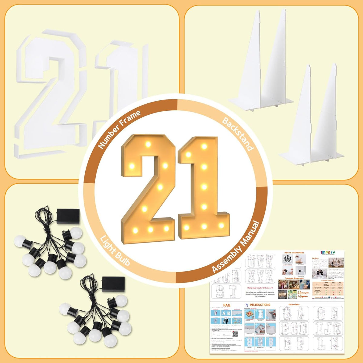 imprsv 3FT Light Up Numbers, Marquee Numbers 21st Birthday Decorations for Her Him, 21st Birthday