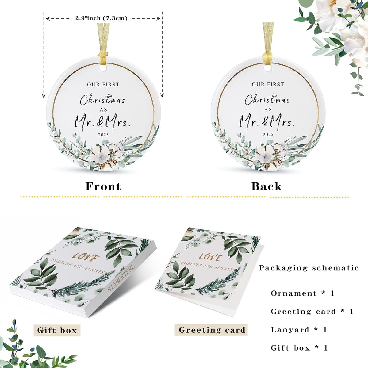2025 First Christmas Married Ornament,First Year as Mr and Mrs Christmas Hanging Ornament Wedding