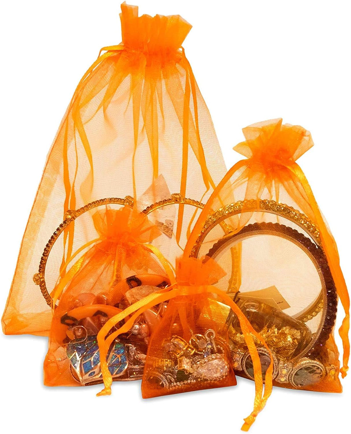 TheDisplayGuys 48-Pack 2" x 2-3/4" Orange Sheer Organza Gift Bags with Drawstring, Jewelry Candy