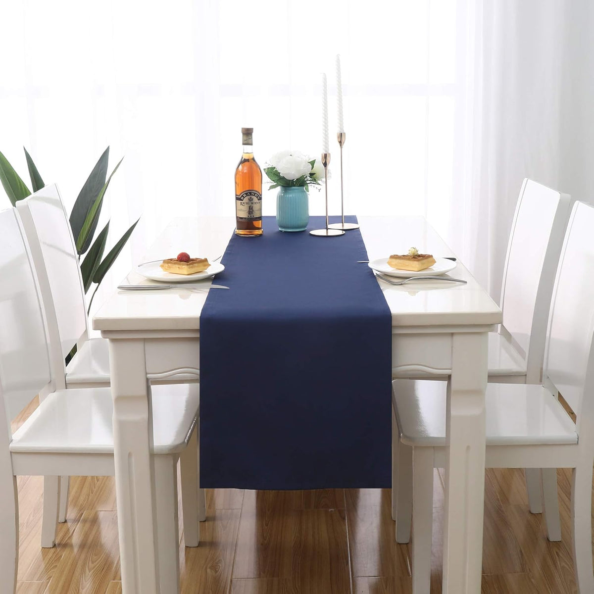 DUALIFE Navy Table Runner 72 Inch Soft Color Thick Polyester Decorative Cloth Handcrafted for