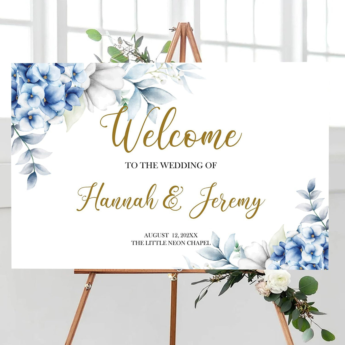 Dusty Blue Wedding Welcome Sign, Editable Floral Template, Printable Ceremony Signage, Elegant