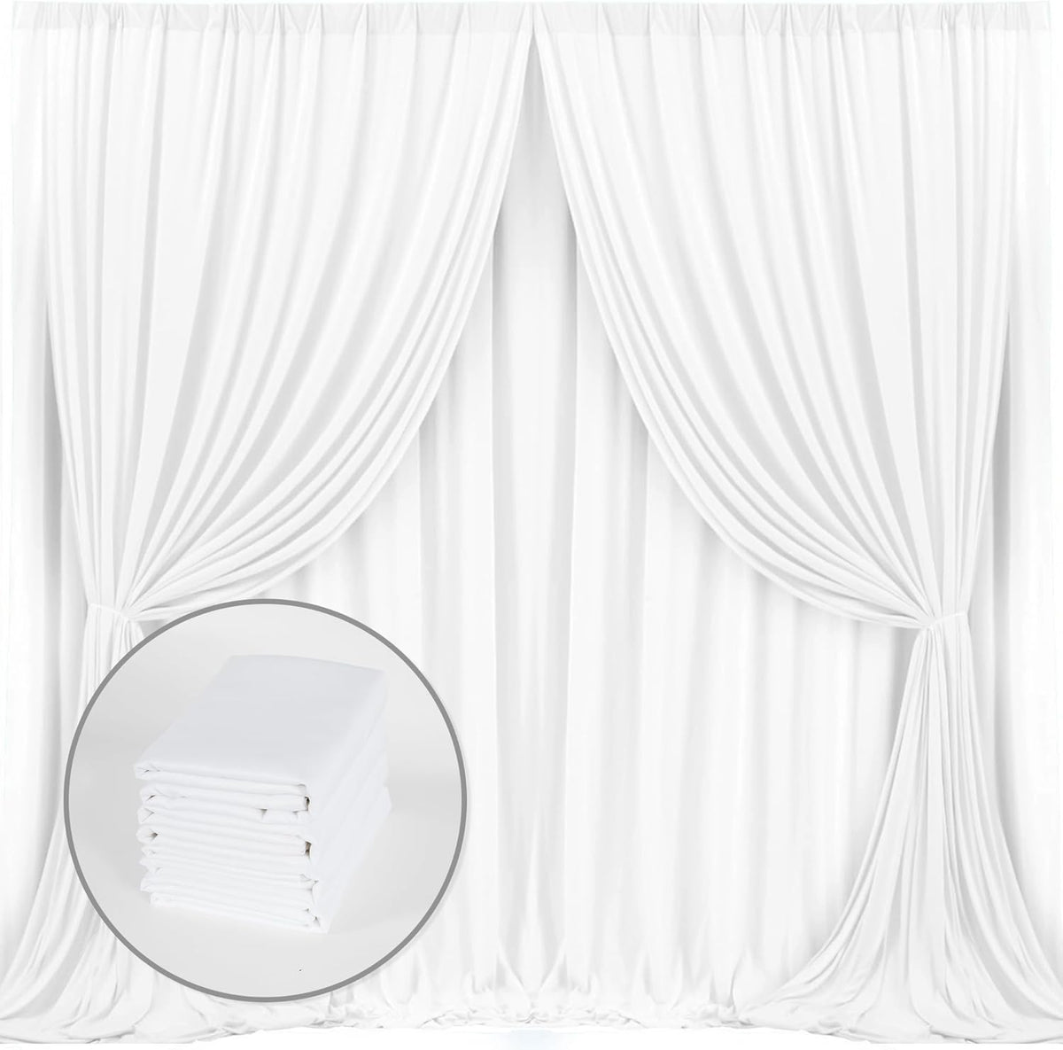 White Backdrop Curtain for Wedding Decor Holiday Party 4 Panels- White Wedding Backdrop Polyester