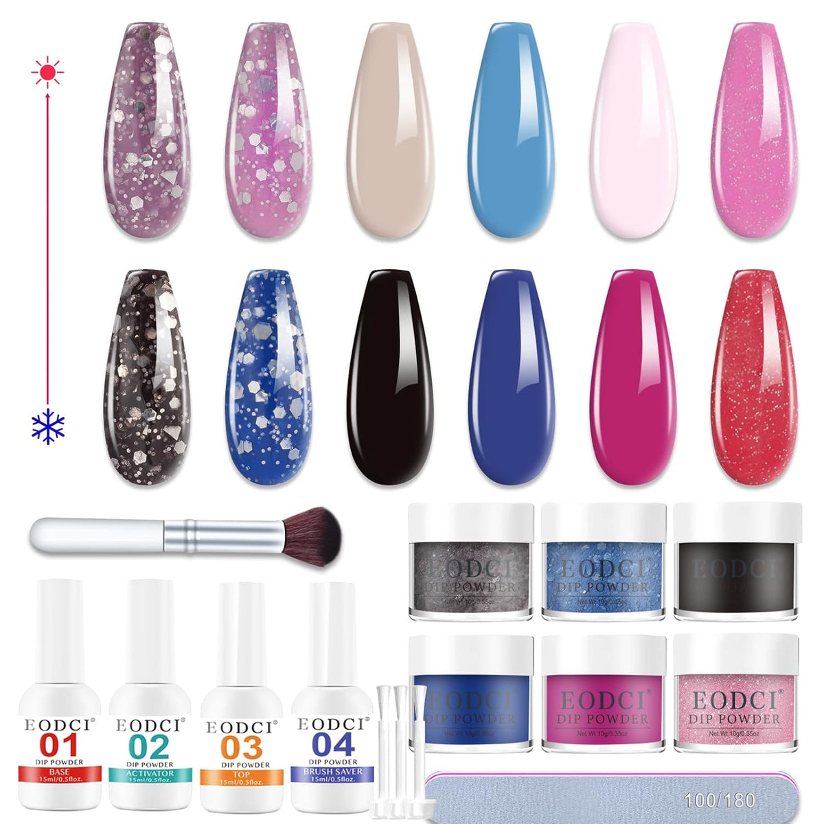 Color Changing Dip Powder Nail Kit Starter, 6 Colors Dipping Powder Kit With Base & Top