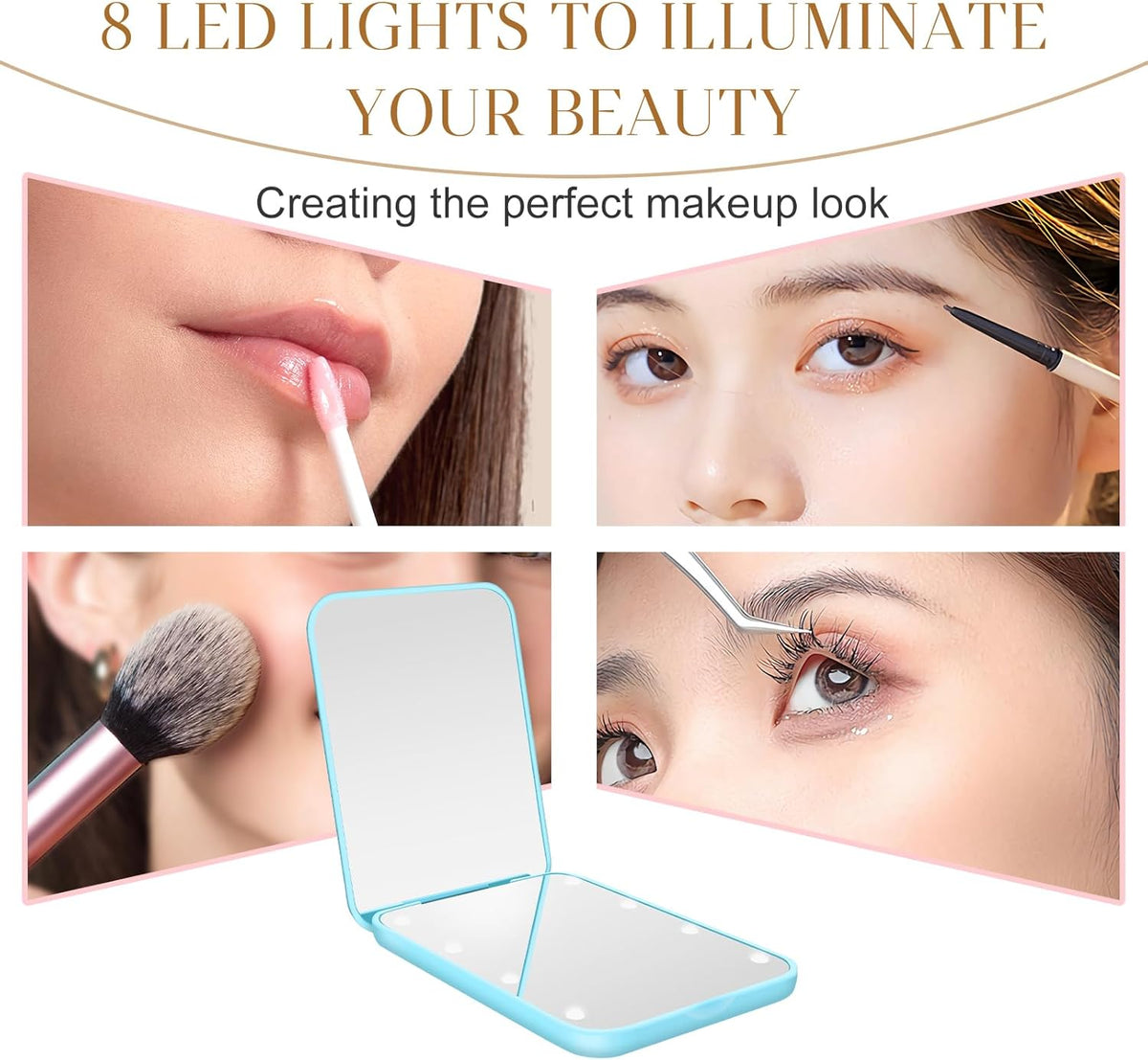 Compact Mirror, 1X/3X Magnification LED Pocket Mirror with Nternal BIattery, Mini Mirror for Purse