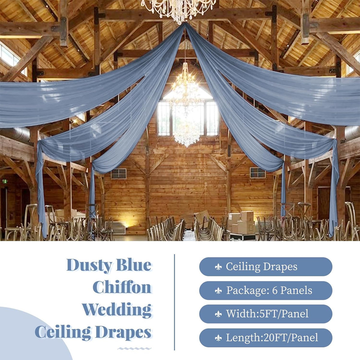 6 Panels Dusty Blue Wedding Ceiling Drapes 5ftx20ft Ceiling Drapes Chiffon Fabric Arch Draping