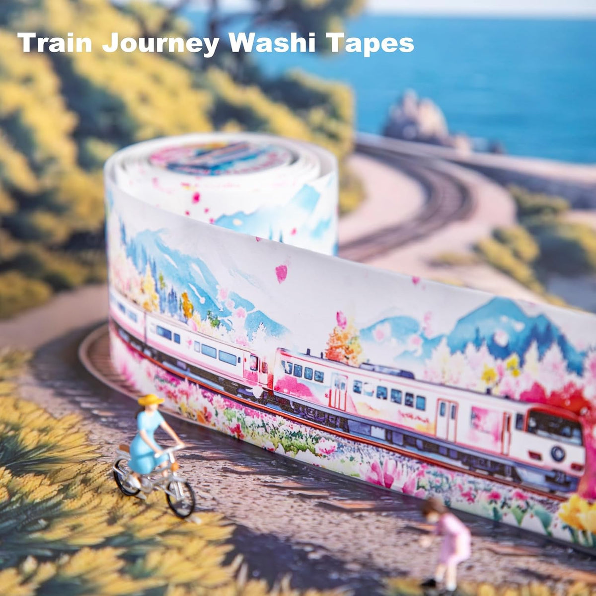 Train Scenery Washi Tape Set ??6 Rolls Travel & Nature Inspired with Clip for Scrapbook Journals