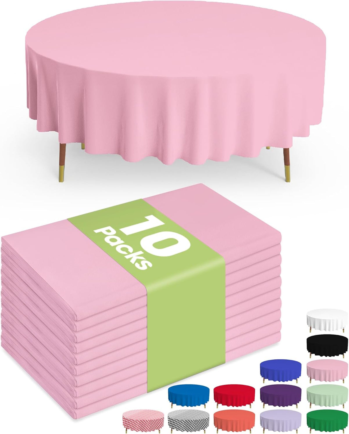 Pureegg Plastic Table Cloth Disposable 10 Pack, 84'' Round Table Cloths, Easter Party, Valentines