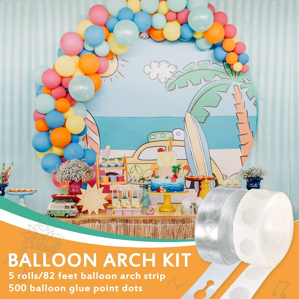 Balloon Arch Kit, 82ft Easy DIY Balloon Decorating Garland Strip and 500Pcs Glue Point Dots Tape
