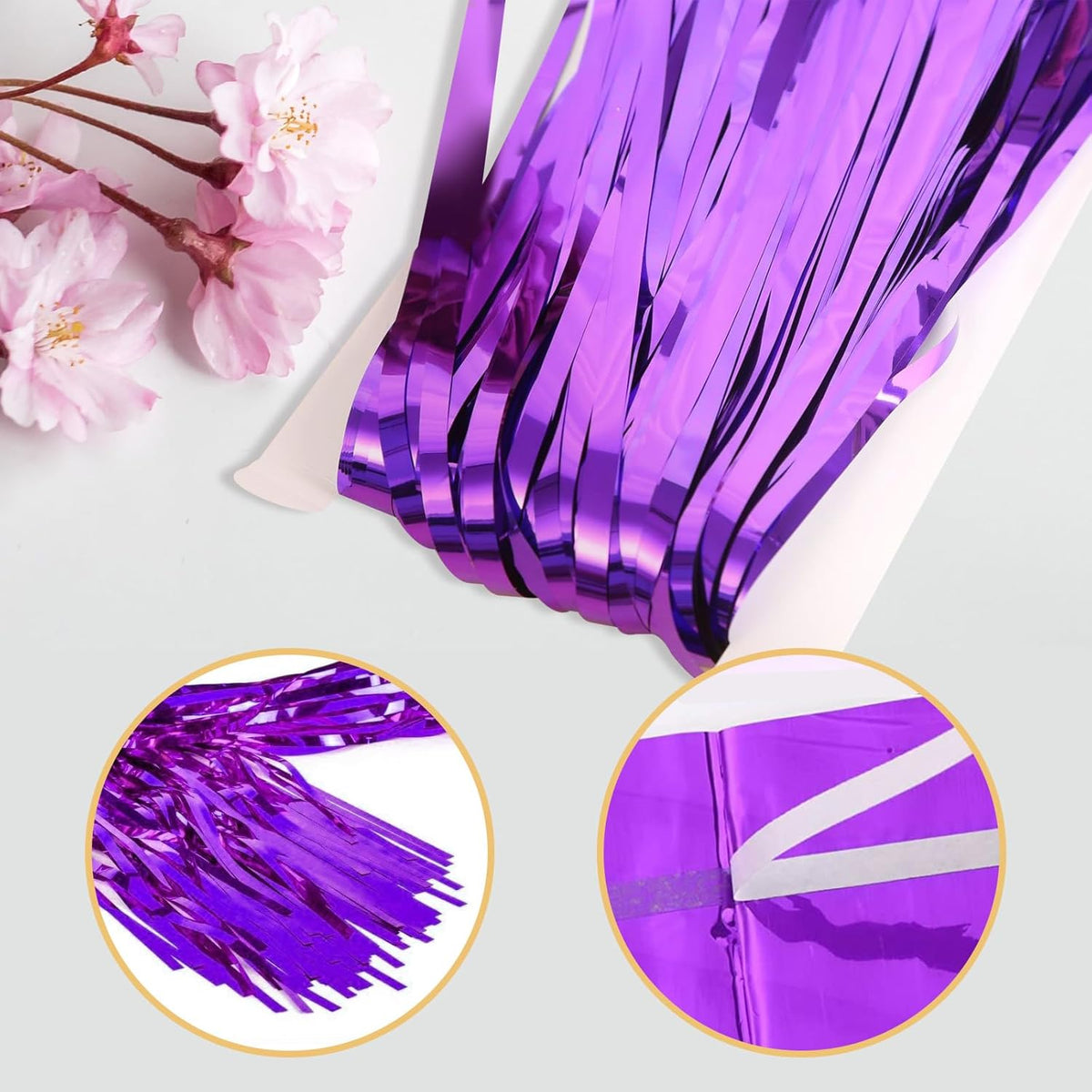 10 Pack Purple Backdrop Curtain 3.2ft x 8.2ft Metallic Tinsel Foil Fringe Curtains Photo Booth