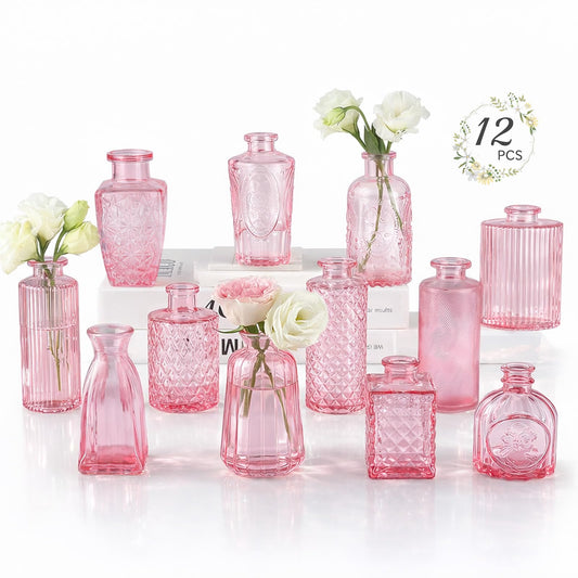 RUCKAE 12 Pack Glass Bud Vases Mini Flower Vase Small Vintage Vases for Centerpiece Table Wedding