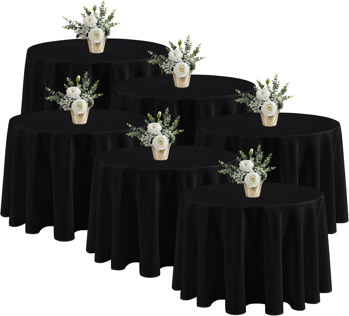 Fitable 6 Pack Black Tablecloths for Round Tables - 108 Inches in Diameter - Stain Resistant and