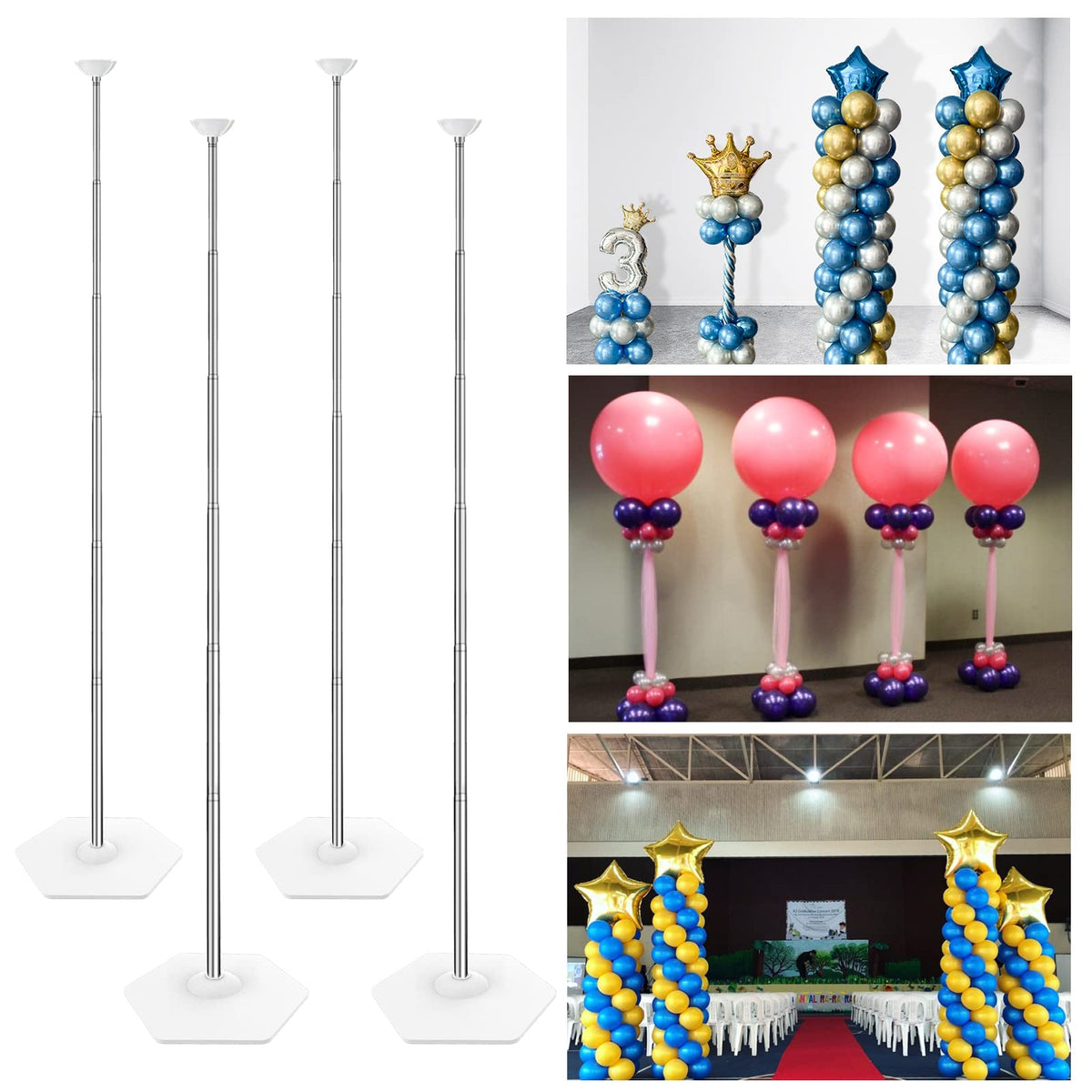 YALLOVE Balloon Column Stand Kit, 4 Sets of 7 Feet Height Adjustable Balloon Tower Pillar with