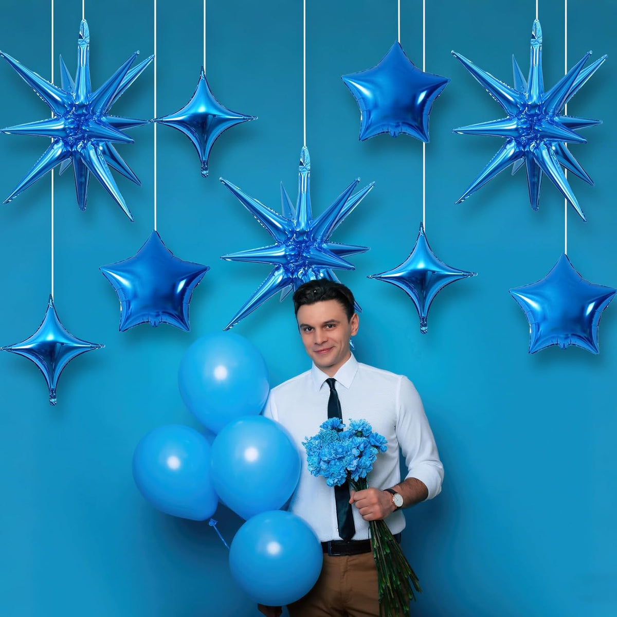 Blue Star Balloons, 22in Large Star Balloons Foil 10in 4-Pointed & Blue Pentagram Balloon for