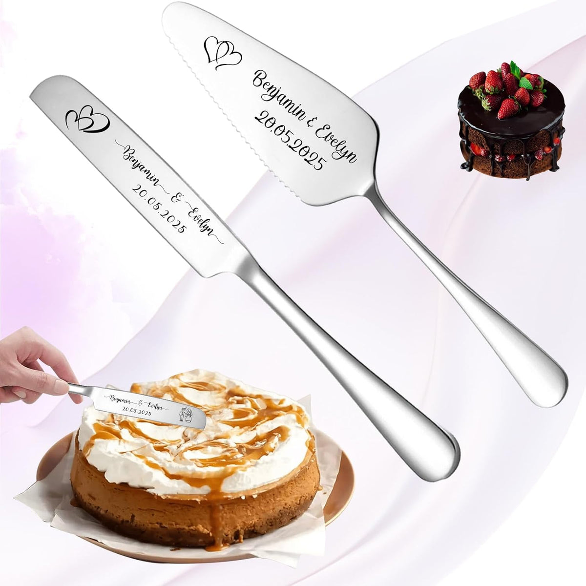 Custom Wedding Cake Knife and Server Set,Personalised Cake Serving Kit,Engraved Cake Cutting Set